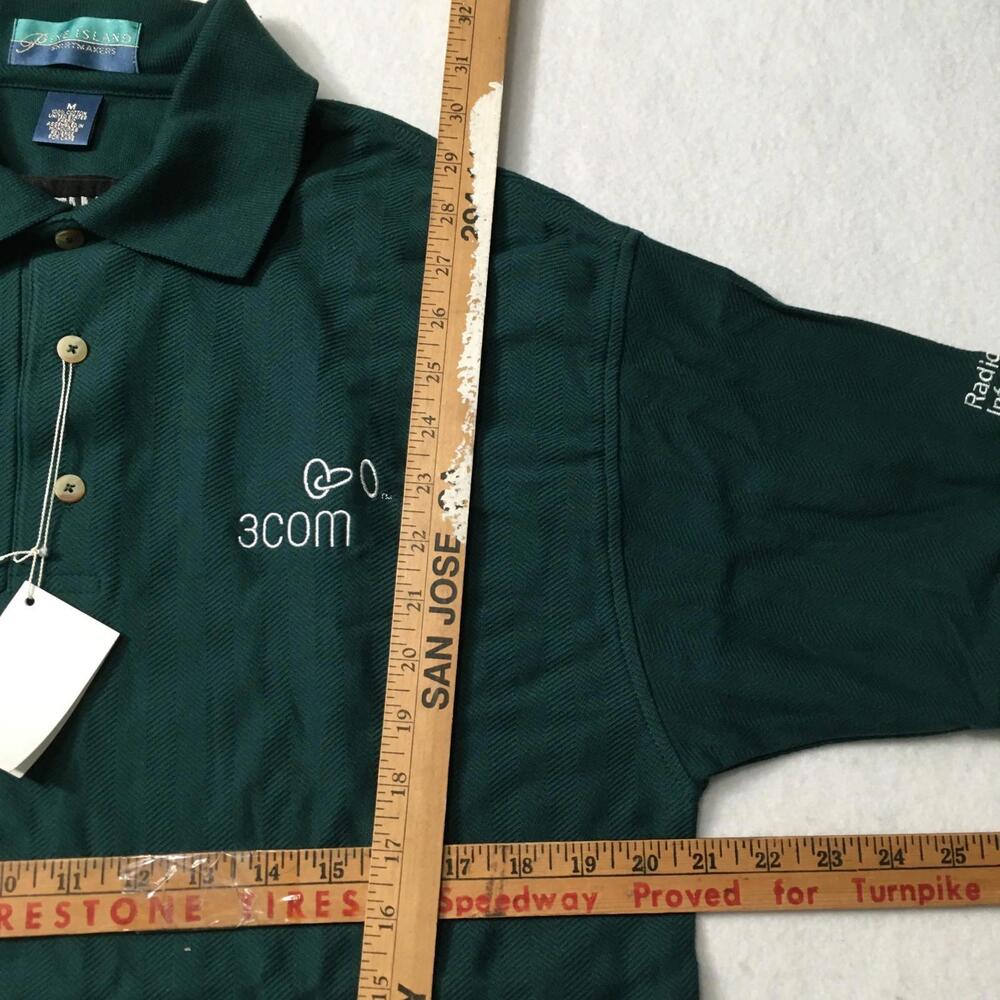 Polo Shirt Green Size Medium Men’s Shirt Button Up 3COM INFORMATION EMBROIDERED - Picture 7 of 12